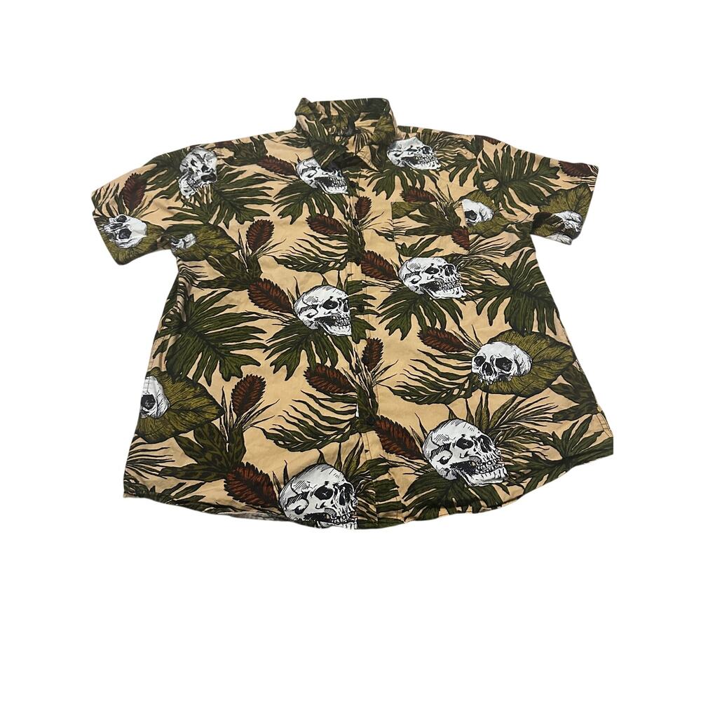 RSQ Skull Floral Palm Print Button Down Shirt Short Sleeve Skater Streetwear XXL